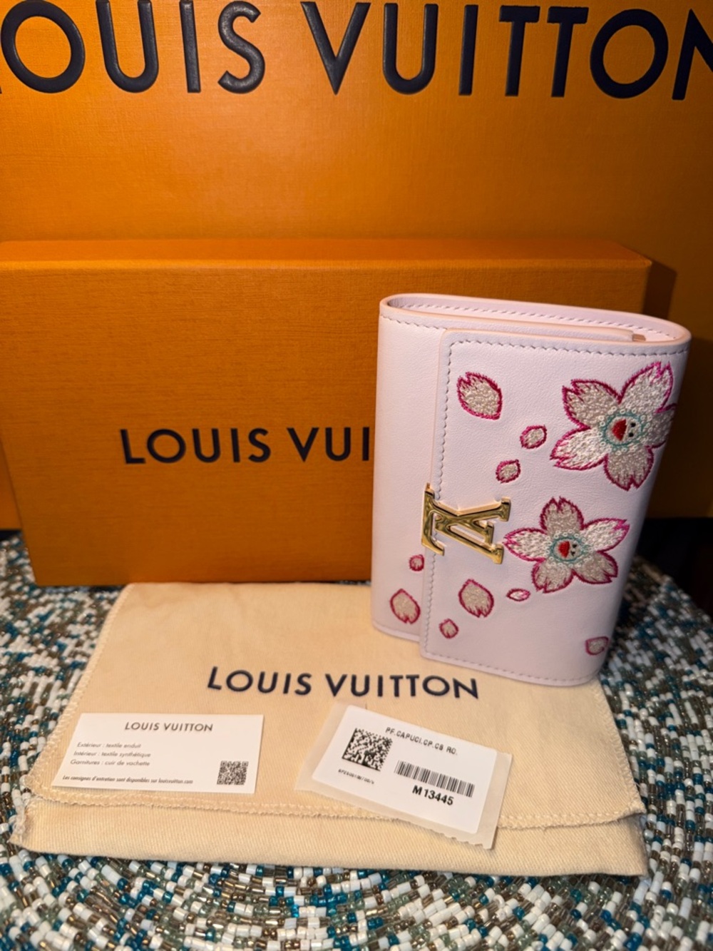 Louis Vuitton LV x TM Murakami Cherry Blossom Capucines Compact Wallet w/Gold LV